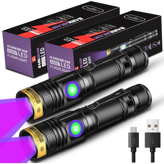 DARKBEAM UV Torch Black Light 365nm & 395nm Rechargeable Woodsche Lamp USB Black Light Torches Mini Hand LED Ultraviolet Light Pet Urine Detectors Amber Resin Pack of 2 DARKBEAM UV Torch Black Light 365nm & 395nm Rechargeable Woodsche Lamp USB Black Light Torches Mini Hand LED Ultraviolet Light Pet Urine Detectors Amber Resin Pack of 2