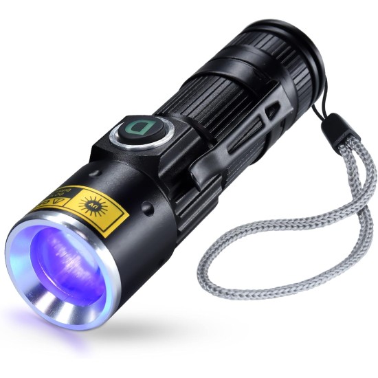 DARKDAWN Torches UV 395nm Light USB Rechargeable Ultraviolet LED Black Light Torch Mini Woodsche Lamp with Zoom, Detector for Pet Urine, Amber, Uranium Glass, Resin Hardening DARKDAWN Torches UV 395nm Light USB Rechargeable Ultraviolet LED Black Light Torch Mini Woodsche Lamp with Zoom, Detector for Pet Urine, Amber, Uranium Glass, Resin Hardening