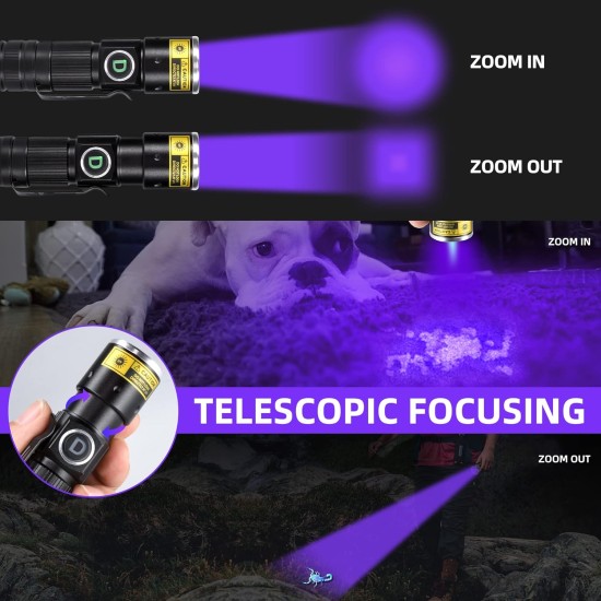 DARKDAWN Torches UV 395nm Light USB Rechargeable Ultraviolet LED Black Light Torch Mini Woodsche Lamp with Zoom, Detector for Pet Urine, Amber, Uranium Glass, Resin Hardening DARKDAWN Torches UV 395nm Light USB Rechargeable Ultraviolet LED Black Light Torch Mini Woodsche Lamp with Zoom, Detector for Pet Urine, Amber, Uranium Glass, Resin Hardening