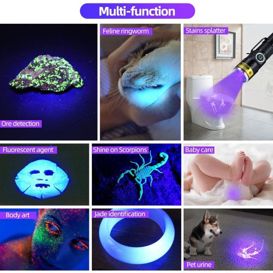 DARKDAWN Torches UV 395nm Light USB Rechargeable Ultraviolet LED Black Light Torch Mini Woodsche Lamp with Zoom, Detector for Pet Urine, Amber, Uranium Glass, Resin Hardening DARKDAWN Torches UV 395nm Light USB Rechargeable Ultraviolet LED Black Light Torch Mini Woodsche Lamp with Zoom, Detector for Pet Urine, Amber, Uranium Glass, Resin Hardening