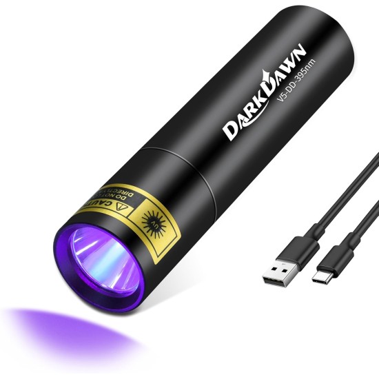 DARKDAWN UV Flashlight 395NM, USB-C Rechargeable Flashlights LED Wooden Lamp, Mini Powerful Portable Black Light, Detector for Pet Dog Dried Urine DARKDAWN UV Flashlight 395NM, USB-C Rechargeable Flashlights LED Wooden Lamp, Mini Powerful Portable Black Light, Detector for Pet Dog Dried Urine
