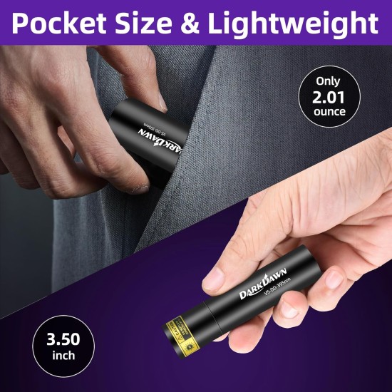 DARKDAWN UV Flashlight 395NM, USB-C Rechargeable Flashlights LED Wooden Lamp, Mini Powerful Portable Black Light, Detector for Pet Dog Dried Urine DARKDAWN UV Flashlight 395NM, USB-C Rechargeable Flashlights LED Wooden Lamp, Mini Powerful Portable Black Light, Detector for Pet Dog Dried Urine