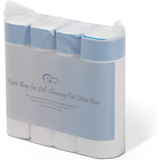 DOEL Pull Bag Cat Litter Bag Automatic Litter Box Cat Litter Bag Liner, Replacement Waste Bag, Suitable for Wet Waste, 4 Rolls x 15 Pieces, 45 x 50 cm DOEL Pull Bag Cat Litter Bag Automatic Litter Box Cat Litter Bag Liner, Replacement Waste Bag, Suitable for Wet Waste, 4 Rolls x 15 Pieces, 45 x 50 cm