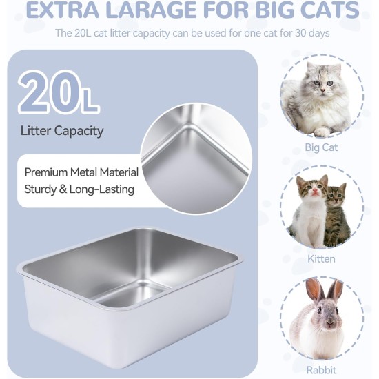 Dimaka Cat Litter Tray, Rabbit Litter, Stainless Steel Cat Litter Box, Non-Stick Metal Pan, Easy to Clean, Odourless, Safe and Durable Dimaka Cat Litter Tray, Rabbit Litter, Stainless Steel Cat Litter Box, Non-Stick Metal Pan, Easy to Clean, Odourless, Safe and Durable