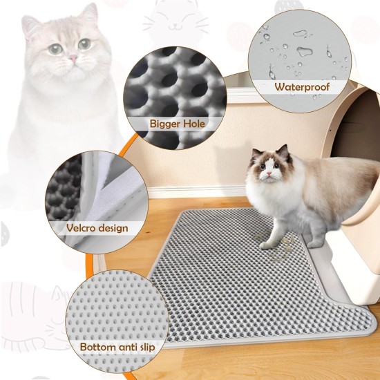 Double Layer Cat Litter Litter Tray Mat, 56 x 43 cm EVA Cat Litter Mat, Large Cat Mat for Cat Litter Tray Mat, Cat Litter Tray Mat, Cat Litter Box Mat (Grey) Double Layer Cat Litter Litter Tray Mat, 56 x 43 cm EVA Cat Litter Mat, Large Cat Mat for Cat Litter Tray Mat, Cat Litter Tray Mat, Cat Litter Box Mat (Grey)