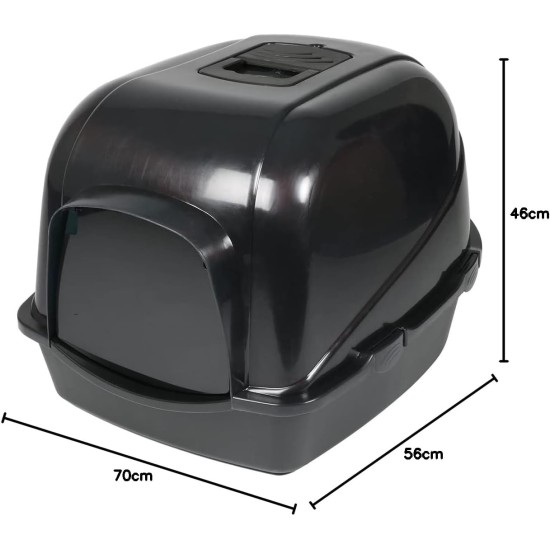 Ebi, Cat Litter Tray Eclipse Black 56 x 70 x 46 cm Covered Basin with Non-Slip Feet with Semi-Transparent Black Door and Handle Odor Absorbing Carbon Filter Plastic Ebi, Cat Litter Tray Eclipse Black 56 x 70 x 46 cm Covered Basin with Non-Slip Feet with Semi-Transparent Black Door and Handle Odor Absorbing Carbon Filter Plastic