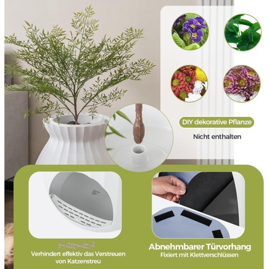 FANTASK 2 in 1 Cat Litter Tray, 63L Intelligent Odour Elimination & Sterilisation with Door Curtain, Flower Pot Style with Artificial Plant, Pebbles & Shovel FANTASK 2 in 1 Cat Litter Tray, 63L Intelligent Odour Elimination & Sterilisation with Door Curtain, Flower Pot Style with Artificial Plant, Pebbles & Shovel