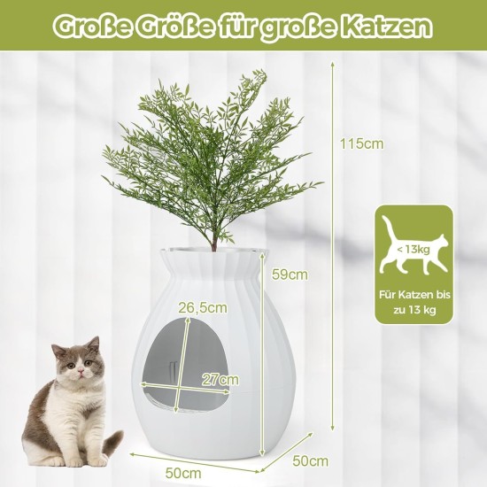 FANTASK 2 in 1 Cat Litter Tray, 63L Intelligent Odour Elimination & Sterilisation with Door Curtain, Flower Pot Style with Artificial Plant, Pebbles & Shovel FANTASK 2 in 1 Cat Litter Tray, 63L Intelligent Odour Elimination & Sterilisation with Door Curtain, Flower Pot Style with Artificial Plant, Pebbles & Shovel