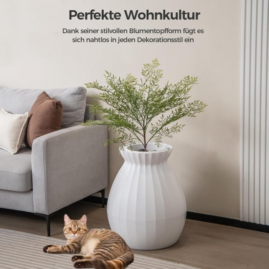 FANTASK 2 in 1 Cat Litter Tray, 63L Intelligent Odour Elimination & Sterilisation with Door Curtain, Flower Pot Style with Artificial Plant, Pebbles & Shovel FANTASK 2 in 1 Cat Litter Tray, 63L Intelligent Odour Elimination & Sterilisation with Door Curtain, Flower Pot Style with Artificial Plant, Pebbles & Shovel