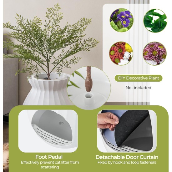 FANTASK 2 in 1 Cat Litter Tray, 63L Intelligent Odour Elimination & Sterilisation with Door Curtain, Flower Pot Style with Artificial Plant, Pebbles & Shovel FANTASK 2 in 1 Cat Litter Tray, 63L Intelligent Odour Elimination & Sterilisation with Door Curtain, Flower Pot Style with Artificial Plant, Pebbles & Shovel