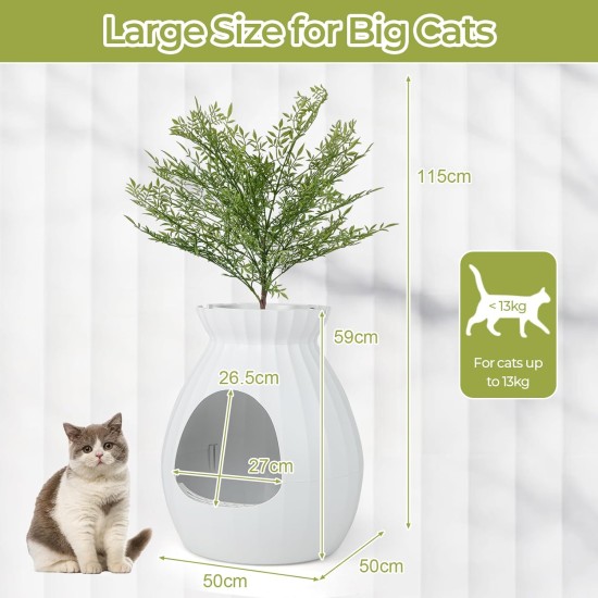 FANTASK 2 in 1 Cat Litter Tray, 63L Intelligent Odour Elimination & Sterilisation with Door Curtain, Flower Pot Style with Artificial Plant, Pebbles & Shovel FANTASK 2 in 1 Cat Litter Tray, 63L Intelligent Odour Elimination & Sterilisation with Door Curtain, Flower Pot Style with Artificial Plant, Pebbles & Shovel
