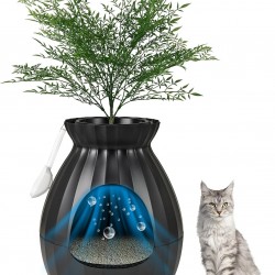 FANTASK Cat Litter Tray, 50 x 50 x 59 cm, Cat Litter Tray with Electronic Odour Elimination System, Flower Pot Style with Artificial Plant and Pebbles, Black Cat Litter Tray FANTASK Cat Litter Tray, 50 x 50 x 59 cm, Cat Litter Tray with Electronic Odour Elimination System, Flower Pot Style with Artificial Plant and Pebbles, Black Cat Litter Tray