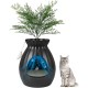 FANTASK Cat Litter Tray, 50 x 50 x 59 cm, Cat Litter Tray with Electronic Odour Elimination System, Flower Pot Style with Artificial Plant and Pebbles, Black Cat Litter Tray