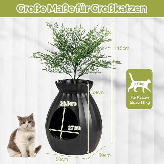 FANTASK Cat Litter Tray, 50 x 50 x 59 cm, Cat Litter Tray with Electronic Odour Elimination System, Flower Pot Style with Artificial Plant and Pebbles, Black Cat Litter Tray FANTASK Cat Litter Tray, 50 x 50 x 59 cm, Cat Litter Tray with Electronic Odour Elimination System, Flower Pot Style with Artificial Plant and Pebbles, Black Cat Litter Tray