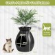 FANTASK Cat Litter Tray, 50 x 50 x 59 cm, Cat Litter Tray with Electronic Odour Elimination System, Flower Pot Style with Artificial Plant and Pebbles, Black Cat Litter Tray