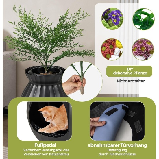 FANTASK Cat Litter Tray, 50 x 50 x 59 cm, Cat Litter Tray with Electronic Odour Elimination System, Flower Pot Style with Artificial Plant and Pebbles, Black Cat Litter Tray FANTASK Cat Litter Tray, 50 x 50 x 59 cm, Cat Litter Tray with Electronic Odour Elimination System, Flower Pot Style with Artificial Plant and Pebbles, Black Cat Litter Tray