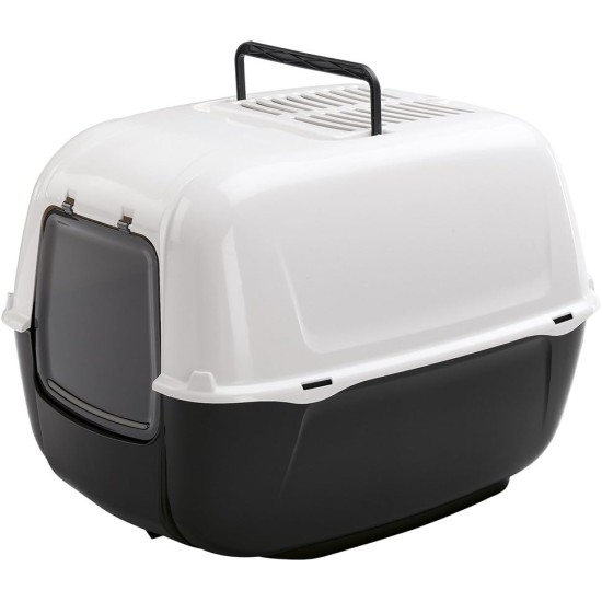 FERPLAST - Cat Litter Tray with Lid - Swing Door - Activated Carbon Filter for Odour Neutralisation - Large Cat Litter Box - 39.5 x 52.5 x H 38 cm - Prima Toilet, Black FERPLAST - Cat Litter Tray with Lid - Swing Door - Activated Carbon Filter for Odour Neutralisation - Large Cat Litter Box - 39.5 x 52.5 x H 38 cm - Prima Toilet, Black