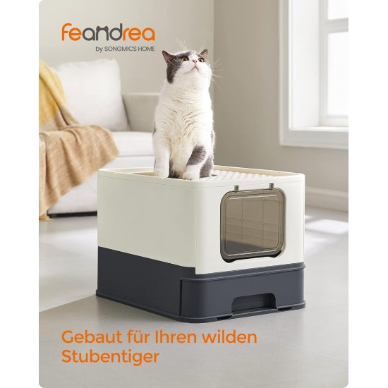 Feandrea Cat Litter Tray with Lid, Extendable Tray, Spacious for Cats up to 15 kg, Less Marks, Leak-proof Base, Beige/Black PPT001W01 Feandrea Cat Litter Tray with Lid, Extendable Tray, Spacious for Cats up to 15 kg, Less Marks, Leak-proof Base, Beige/Black PPT001W01