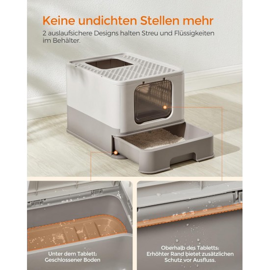 Feandrea Cat Litter Tray with Lid, Extendable Tray, Spacious for Cats up to 15 kg, Less Marks, Leak-proof Base, Beige/Black PPT001W01 Feandrea Cat Litter Tray with Lid, Extendable Tray, Spacious for Cats up to 15 kg, Less Marks, Leak-proof Base, Beige/Black PPT001W01