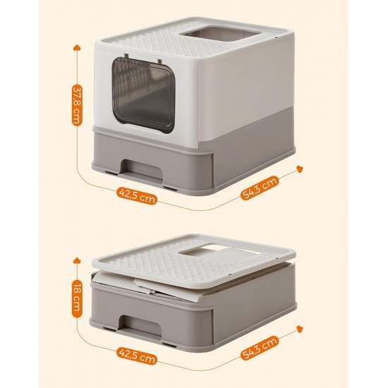 Feandrea Cat Litter Tray with Lid, Extendable Tray, Spacious for Cats up to 15 kg, Less Marks, Leak-proof Base, Beige/Black PPT001W01 Feandrea Cat Litter Tray with Lid, Extendable Tray, Spacious for Cats up to 15 kg, Less Marks, Leak-proof Base, Beige/Black PPT001W01