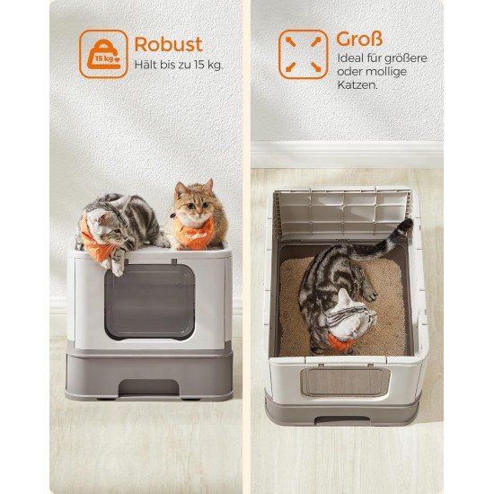 Feandrea Cat Litter Tray with Lid, Extendable Tray, Spacious for Cats up to 15 kg, Less Marks, Leak-proof Base, Beige/Black PPT001W01 Feandrea Cat Litter Tray with Lid, Extendable Tray, Spacious for Cats up to 15 kg, Less Marks, Leak-proof Base, Beige/Black PPT001W01