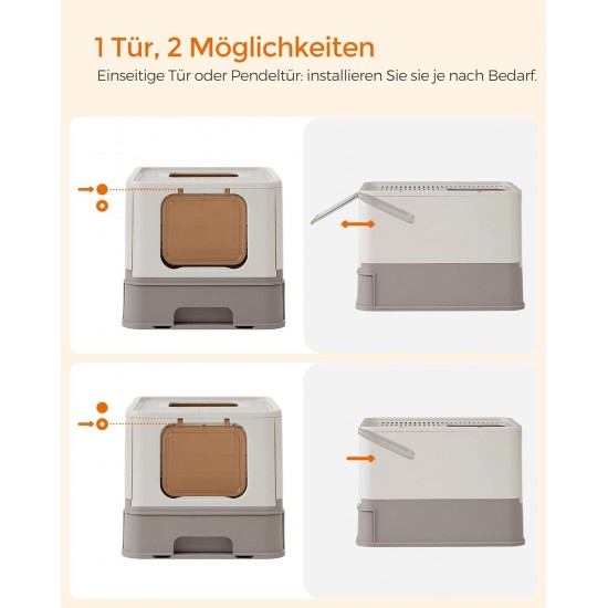 Feandrea Cat Litter Tray with Lid, Extendable Tray, Spacious for Cats up to 15 kg, Less Marks, Leak-proof Base, Beige/Black PPT001W01 Feandrea Cat Litter Tray with Lid, Extendable Tray, Spacious for Cats up to 15 kg, Less Marks, Leak-proof Base, Beige/Black PPT001W01
