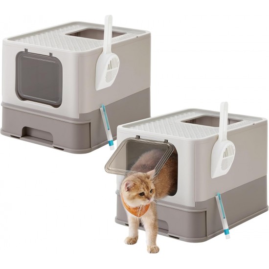 Feandrea Cat Litter Tray with Lid, Extendable Tray, Spacious for Cats up to 15 kg, Less Marks, Leak-proof Base, Beige/Black PPT001W01 Feandrea Cat Litter Tray with Lid, Extendable Tray, Spacious for Cats up to 15 kg, Less Marks, Leak-proof Base, Beige/Black PPT001W01