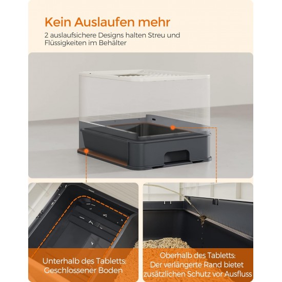 Feandrea Cat Litter Tray with Lid, Extendable Tray, Spacious for Cats up to 15 kg, Less Marks, Leak-proof Base, Beige/Black PPT001W01 Feandrea Cat Litter Tray with Lid, Extendable Tray, Spacious for Cats up to 15 kg, Less Marks, Leak-proof Base, Beige/Black PPT001W01