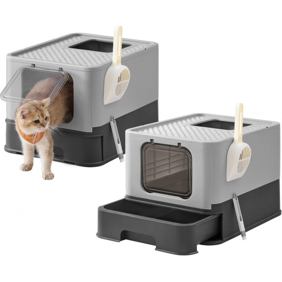 Feandrea Cat Litter Tray with Lid, Extendable Tray, Spacious for Cats up to 15 kg, Less Marks, Leak-proof Base, Beige/Black PPT001W01 Feandrea Cat Litter Tray with Lid, Extendable Tray, Spacious for Cats up to 15 kg, Less Marks, Leak-proof Base, Beige/Black PPT001W01