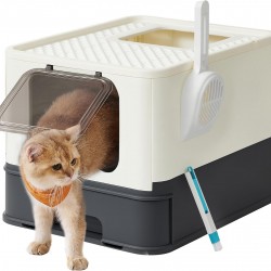 Feandrea Cat Litter Tray with Lid, Extendable Tray, Spacious for Cats up to 15 kg, Less Marks, Leak-proof Base, Beige/Black PPT001W01 Feandrea Cat Litter Tray with Lid, Extendable Tray, Spacious for Cats up to 15 kg, Less Marks, Leak-proof Base, Beige/Black PPT001W01