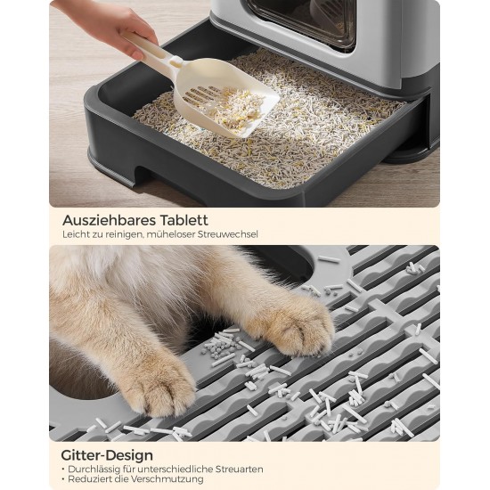 Feandrea Cat Litter Tray with Lid, Extendable Tray, Spacious for Cats up to 15 kg, Less Marks, Leak-proof Base, Beige/Black PPT001W01 Feandrea Cat Litter Tray with Lid, Extendable Tray, Spacious for Cats up to 15 kg, Less Marks, Leak-proof Base, Beige/Black PPT001W01