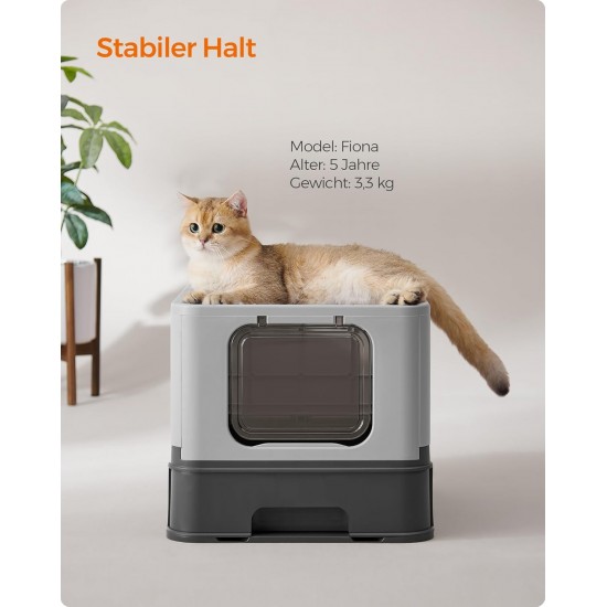 Feandrea Cat Litter Tray with Lid, Extendable Tray, Spacious for Cats up to 15 kg, Less Marks, Leak-proof Base, Beige/Black PPT001W01 Feandrea Cat Litter Tray with Lid, Extendable Tray, Spacious for Cats up to 15 kg, Less Marks, Leak-proof Base, Beige/Black PPT001W01
