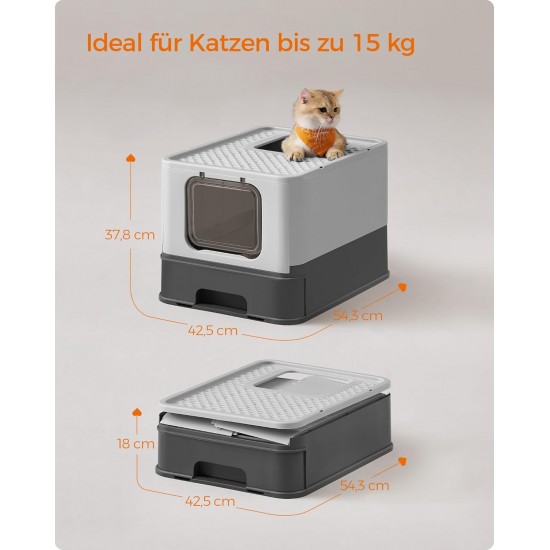 Feandrea Cat Litter Tray with Lid, Extendable Tray, Spacious for Cats up to 15 kg, Less Marks, Leak-proof Base, Beige/Black PPT001W01 Feandrea Cat Litter Tray with Lid, Extendable Tray, Spacious for Cats up to 15 kg, Less Marks, Leak-proof Base, Beige/Black PPT001W01