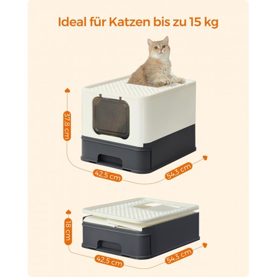 Feandrea Cat Litter Tray with Lid, Extendable Tray, Spacious for Cats up to 15 kg, Less Marks, Leak-proof Base, Beige/Black PPT001W01 Feandrea Cat Litter Tray with Lid, Extendable Tray, Spacious for Cats up to 15 kg, Less Marks, Leak-proof Base, Beige/Black PPT001W01
