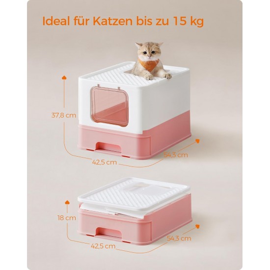 Feandrea Cat Litter Tray with Lid, Extendable Tray, Spacious for Cats up to 15 kg, Less Marks, Leak-proof Base, Beige/Black PPT001W01 Feandrea Cat Litter Tray with Lid, Extendable Tray, Spacious for Cats up to 15 kg, Less Marks, Leak-proof Base, Beige/Black PPT001W01