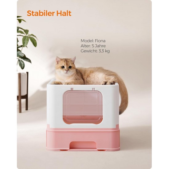 Feandrea Cat Litter Tray with Lid, Extendable Tray, Spacious for Cats up to 15 kg, Less Marks, Leak-proof Base, Beige/Black PPT001W01 Feandrea Cat Litter Tray with Lid, Extendable Tray, Spacious for Cats up to 15 kg, Less Marks, Leak-proof Base, Beige/Black PPT001W01