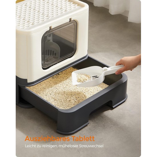 Feandrea Cat Litter Tray with Lid, Extendable Tray, Spacious for Cats up to 15 kg, Less Marks, Leak-proof Base, Beige/Black PPT001W01 Feandrea Cat Litter Tray with Lid, Extendable Tray, Spacious for Cats up to 15 kg, Less Marks, Leak-proof Base, Beige/Black PPT001W01