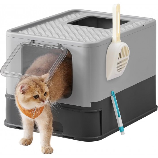 Feandrea Cat Litter Tray with Lid, Extendable Tray, Spacious for Cats up to 15 kg, Less Marks, Leak-proof Base, Beige/Black PPT001W01 Feandrea Cat Litter Tray with Lid, Extendable Tray, Spacious for Cats up to 15 kg, Less Marks, Leak-proof Base, Beige/Black PPT001W01