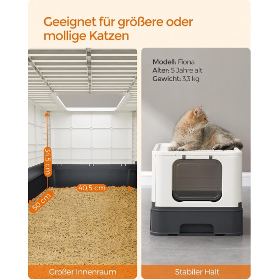 Feandrea Cat Litter Tray with Lid, Extendable Tray, Spacious for Cats up to 15 kg, Less Marks, Leak-proof Base, Beige/Black PPT001W01 Feandrea Cat Litter Tray with Lid, Extendable Tray, Spacious for Cats up to 15 kg, Less Marks, Leak-proof Base, Beige/Black PPT001W01