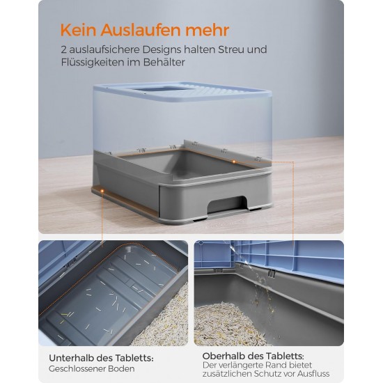 Feandrea Cat Litter Tray with Lid, Extendable Tray, Spacious for Cats up to 15 kg, Less Marks, Leak-proof Base, Beige/Black PPT001W01 Feandrea Cat Litter Tray with Lid, Extendable Tray, Spacious for Cats up to 15 kg, Less Marks, Leak-proof Base, Beige/Black PPT001W01