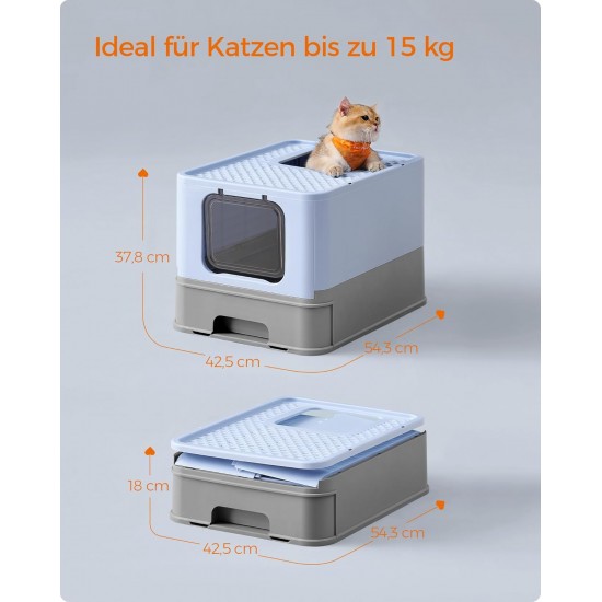 Feandrea Cat Litter Tray with Lid, Extendable Tray, Spacious for Cats up to 15 kg, Less Marks, Leak-proof Base, Beige/Black PPT001W01 Feandrea Cat Litter Tray with Lid, Extendable Tray, Spacious for Cats up to 15 kg, Less Marks, Leak-proof Base, Beige/Black PPT001W01