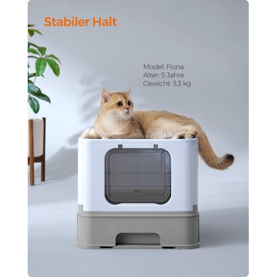 Feandrea Cat Litter Tray with Lid, Extendable Tray, Spacious for Cats up to 15 kg, Less Marks, Leak-proof Base, Beige/Black PPT001W01 Feandrea Cat Litter Tray with Lid, Extendable Tray, Spacious for Cats up to 15 kg, Less Marks, Leak-proof Base, Beige/Black PPT001W01