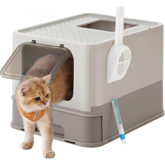 Feandrea Cat Litter Tray with Lid, Extendable Tray, Spacious for Cats up to 15 kg, Less Marks, Leak-proof Base, Beige/Black PPT001W01 Feandrea Cat Litter Tray with Lid, Extendable Tray, Spacious for Cats up to 15 kg, Less Marks, Leak-proof Base, Beige/Black PPT001W01
