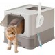 Feandrea Cat Litter Tray with Lid, Extendable Tray, Spacious for Cats up to 15 kg, Less Marks, Leak-proof Base, Beige/Black PPT001W01 Feandrea Cat Litter Tray with Lid, Extendable Tray, Spacious for Cats up to 15 kg, Less Marks, Leak-proof Base, Beige/Black PPT001W01