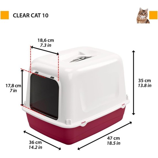 Ferplast Cat Litter Tray with Lid, 2 Odour-Inhibiting Activated Carbon Filters, Darkened Swing Door, 36 x 47 x H 35 cm, Clear CAT 10 Pet Toilet Ferplast Cat Litter Tray with Lid, 2 Odour-Inhibiting Activated Carbon Filters, Darkened Swing Door, 36 x 47 x H 35 cm, Clear CAT 10 Pet Toilet