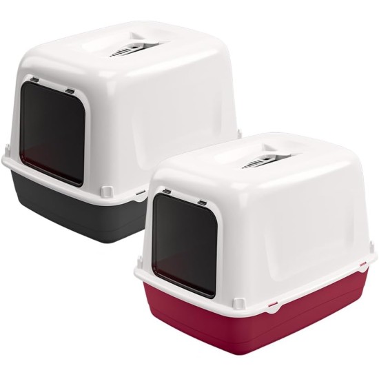 Ferplast Cat Litter Tray with Lid, 2 Odour-Inhibiting Activated Carbon Filters, Darkened Swing Door, 36 x 47 x H 35 cm, Clear CAT 10 Pet Toilet