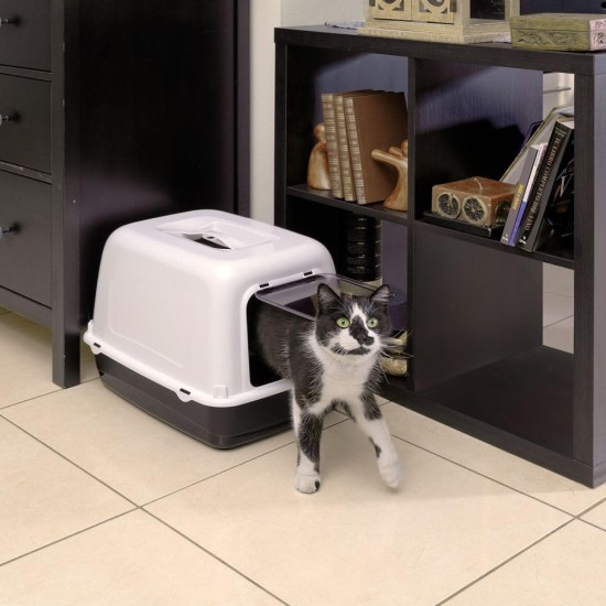 Ferplast Cat Litter Tray with Lid, 2 Odour-Inhibiting Activated Carbon Filters, Darkened Swing Door, 36 x 47 x H 35 cm, Clear CAT 10 Pet Toilet Ferplast Cat Litter Tray with Lid, 2 Odour-Inhibiting Activated Carbon Filters, Darkened Swing Door, 36 x 47 x H 35 cm, Clear CAT 10 Pet Toilet