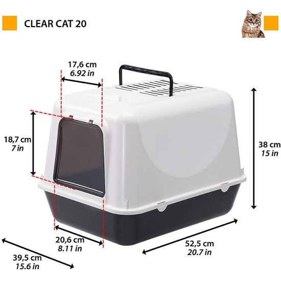 Ferplast Cat Litter Tray with Lid, 2 Odour-Inhibiting Activated Carbon Filters Included, Darkened Swing Door, 39.5 x 52.5 x H 38 cm, Clear Cat 20, Black Ferplast Cat Litter Tray with Lid, 2 Odour-Inhibiting Activated Carbon Filters Included, Darkened Swing Door, 39.5 x 52.5 x H 38 cm, Clear Cat 20, Black