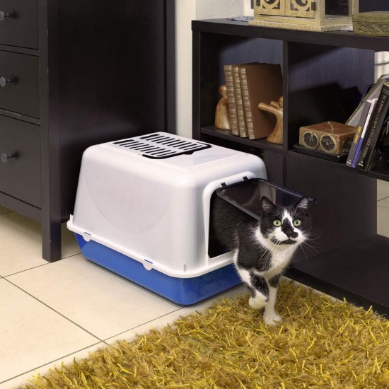 Ferplast Cat Litter Tray with Lid, 2 Odour-Inhibiting Activated Carbon Filters Included, Darkened Swing Door, 39.5 x 52.5 x H 38 cm, Clear Cat 20, Blue Ferplast Cat Litter Tray with Lid, 2 Odour-Inhibiting Activated Carbon Filters Included, Darkened Swing Door, 39.5 x 52.5 x H 38 cm, Clear Cat 20, Blue