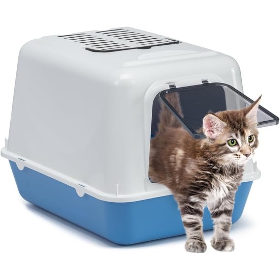 Ferplast Cat Litter Tray with Lid, 2 Odour-Inhibiting Activated Carbon Filters Included, Darkened Swing Door, 39.5 x 52.5 x H 38 cm, Clear Cat 20, Blue Ferplast Cat Litter Tray with Lid, 2 Odour-Inhibiting Activated Carbon Filters Included, Darkened Swing Door, 39.5 x 52.5 x H 38 cm, Clear Cat 20, Blue